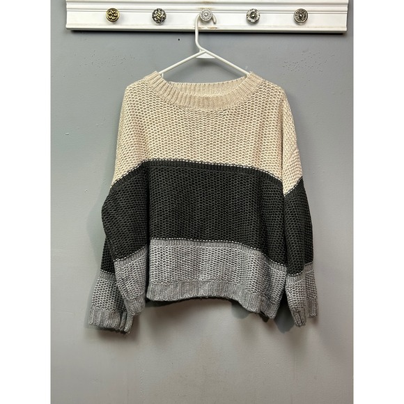 Sweet Lovely By Jen Sweaters - Sweet Lovely by Jen Colorblock Knit Sweater Pullover Women 2XL Beige Black Gray